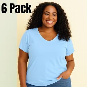 Hanes Women's Perfect T - 6 Pack, Light Blue V-Neck Light Blue Cotton